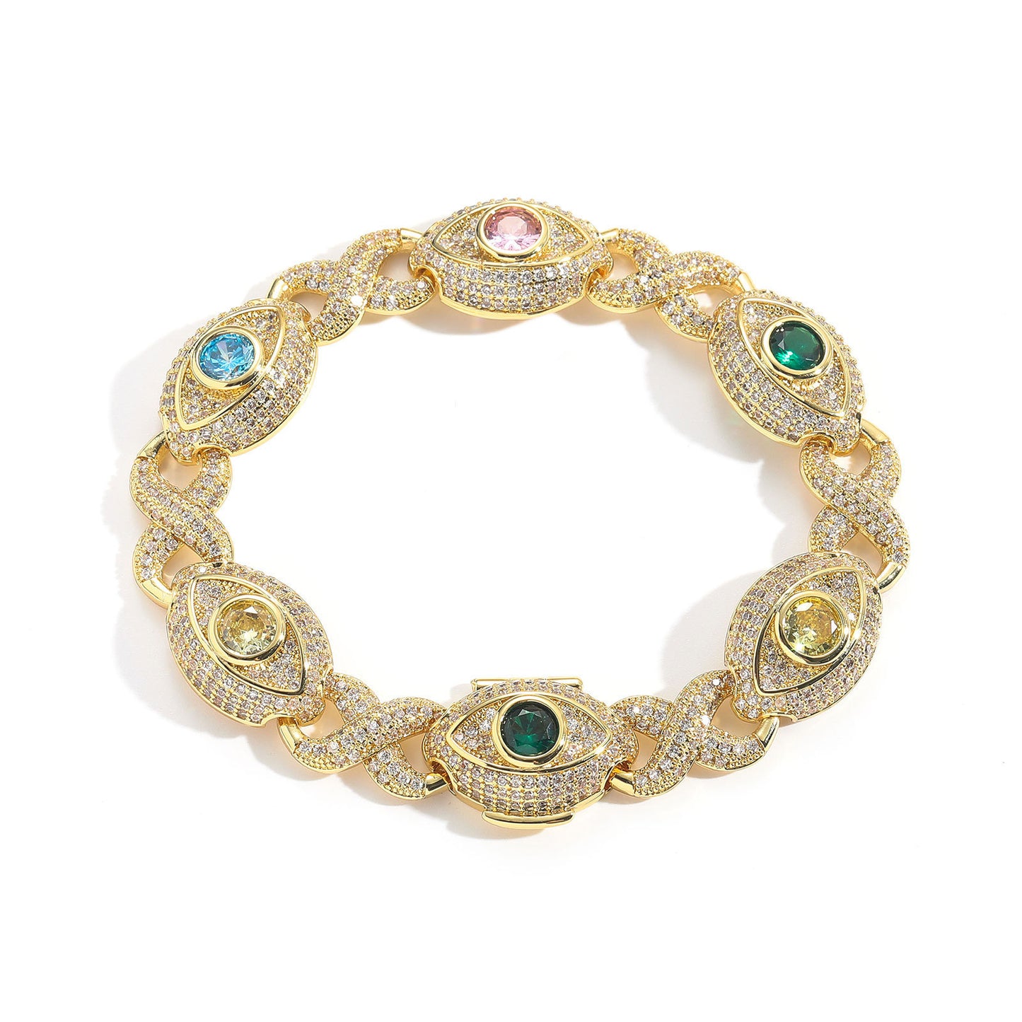 Hip Hop Evil Eye Cuban Link Cubic Zirconia Bracelet for Men