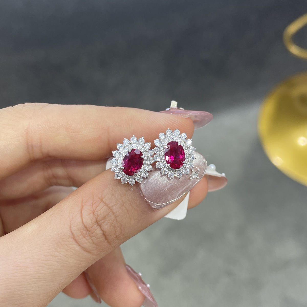 925 Silver Oval Red Halo Ring for Women, Promise Ring, Engagement Style product image