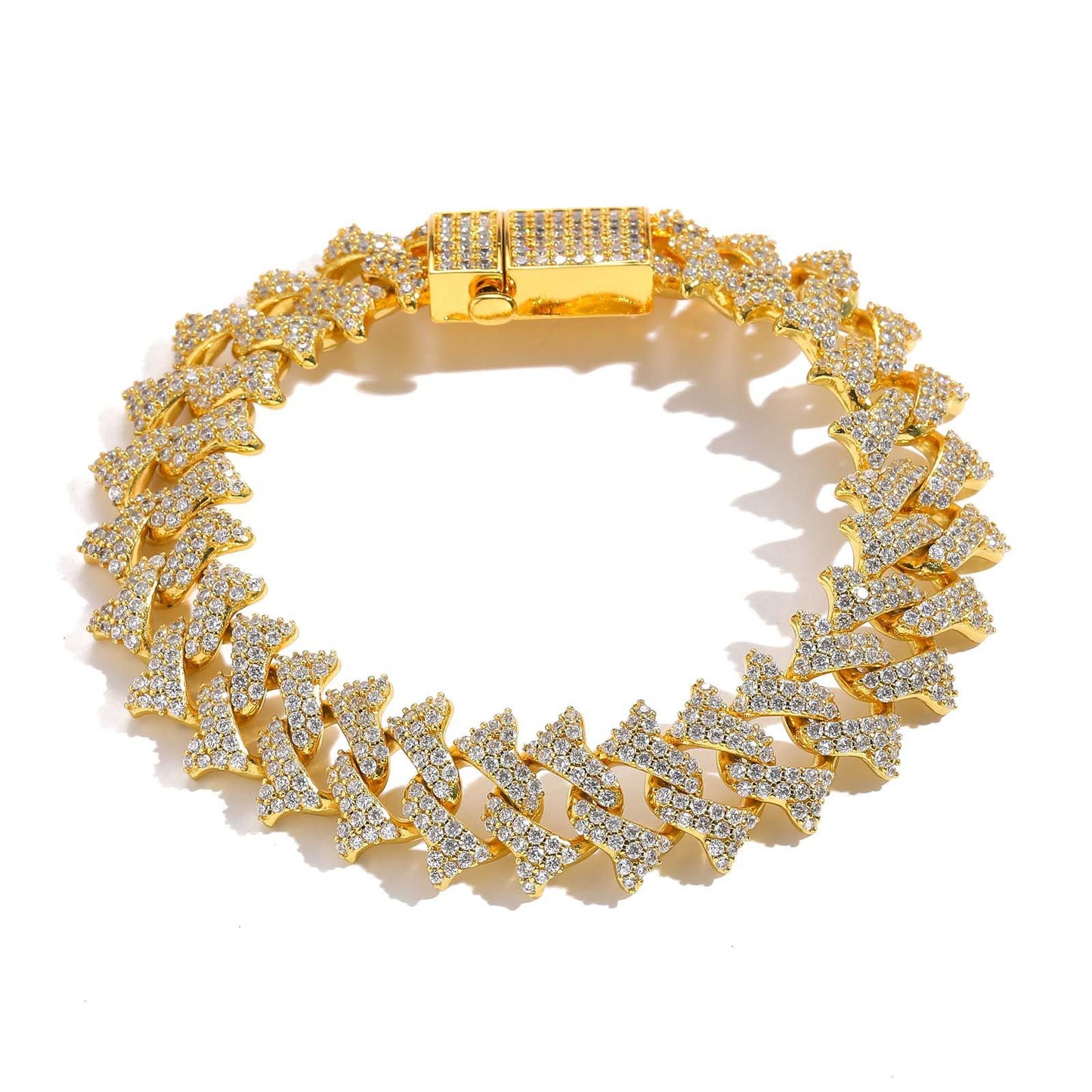 Hip Hop Cuban Link Thorn Spike Cubic Zirconia Bracelet for Men