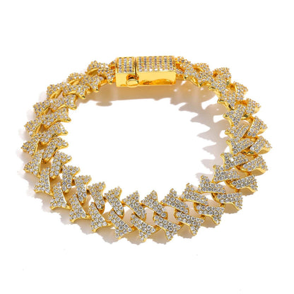 Hip Hop Cuban Link Thorn Spike Cubic Zirconia Bracelet for Men
