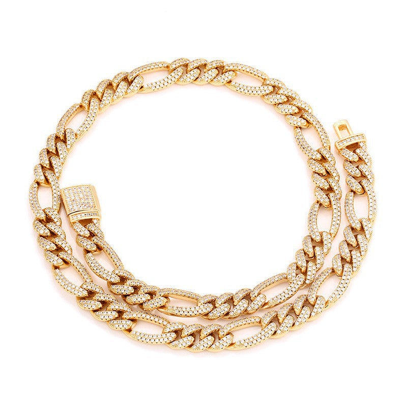 10mm Iced Out Figaro Cuban Link Chain Necklace for Men & Women - Geometric Cubic Zirconia Hip Hop Jewelry product image