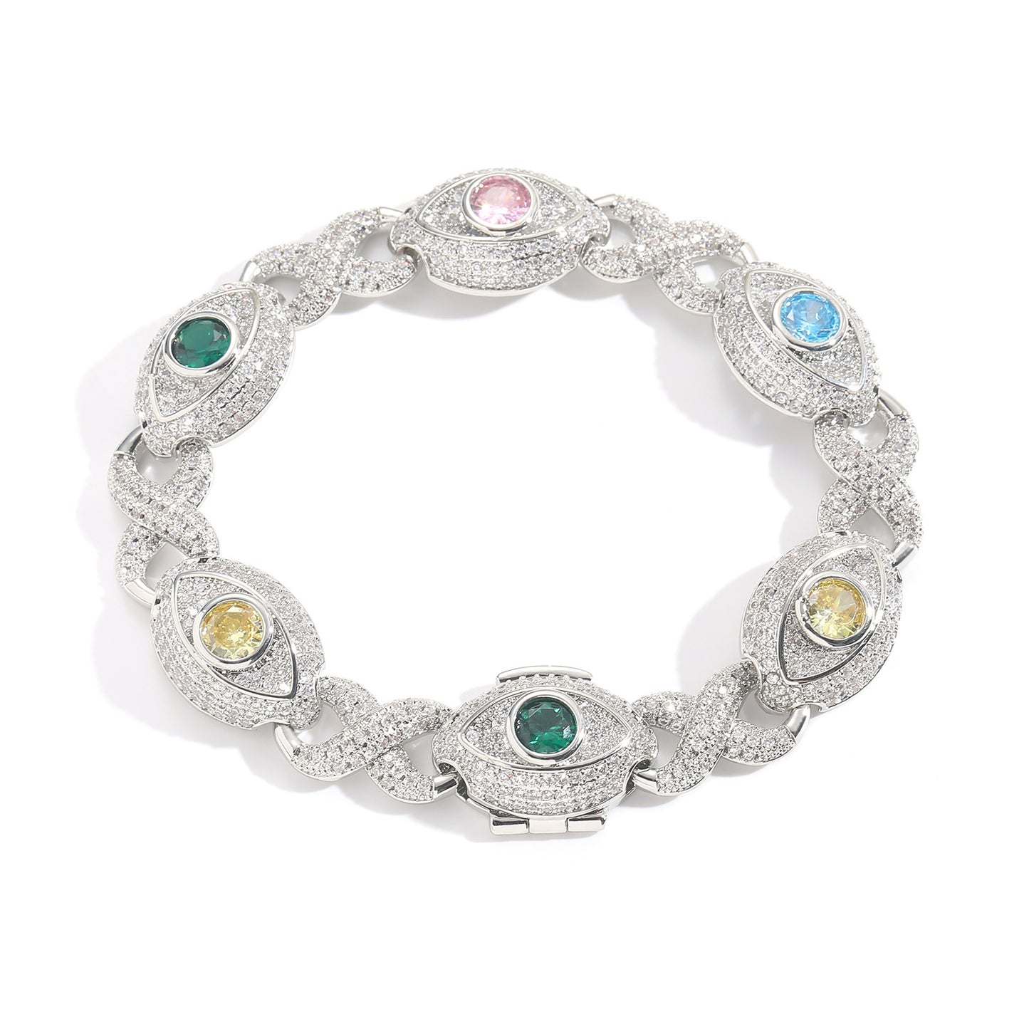 Hip Hop Evil Eye Cuban Link Cubic Zirconia Bracelet for Men