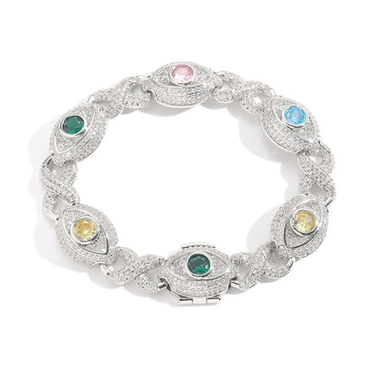 Hip Hop Evil Eye Cuban Link Cubic Zirconia Bracelet for Men