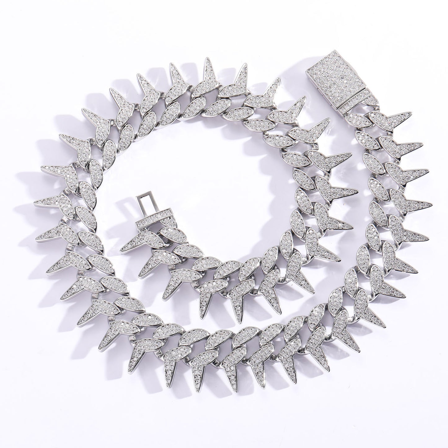 Hip Hop Punk Cuban Link Thorn Cubic Zirconia Necklace for Men