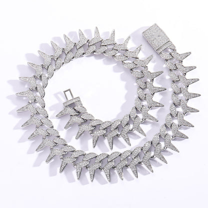 Hip Hop Punk Cuban Link Thorn Cubic Zirconia Necklace for Men