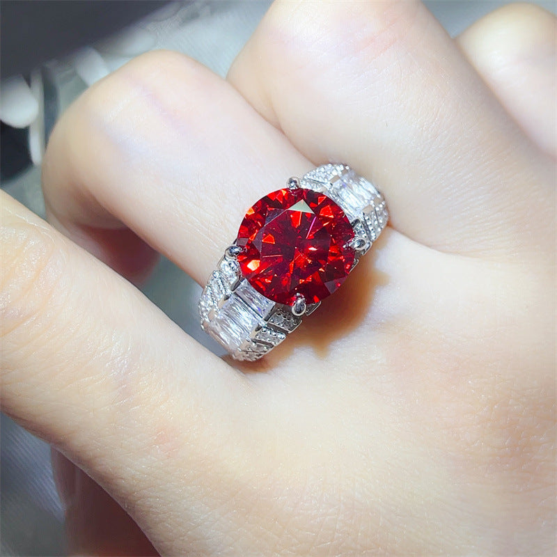 5 Carat Red Moissanite Halo Ring for Women, Geometric U-Shape Engagement Style Ring product image