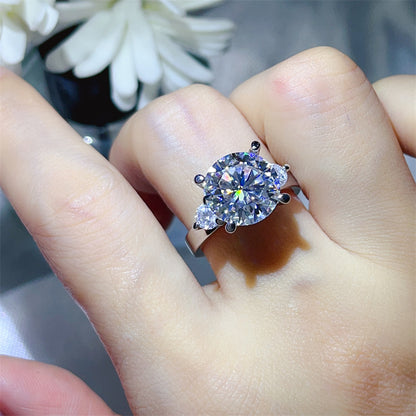 5 Carat Three Stone Moissanite Ring for Women, Colorful Geometric Engagement Ring