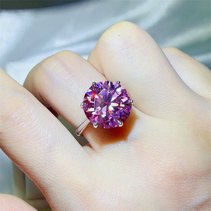 Pink Moissanite Ring for Women, 5 Carat or 10 Carat Round Solitaire Engagement Ring, Six-Prong Statement Ring