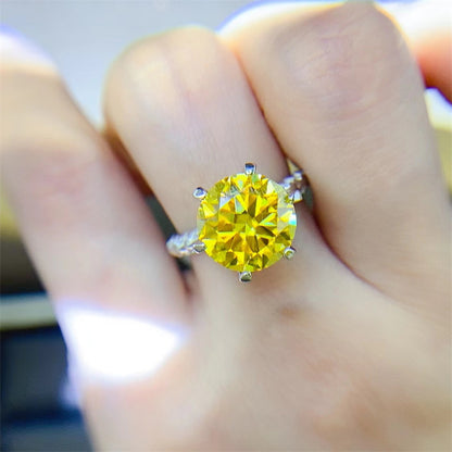5 Carat Yellow Moissanite Ring for Women, Oval Cut Halo Style Engagement Ring with Pavé Band