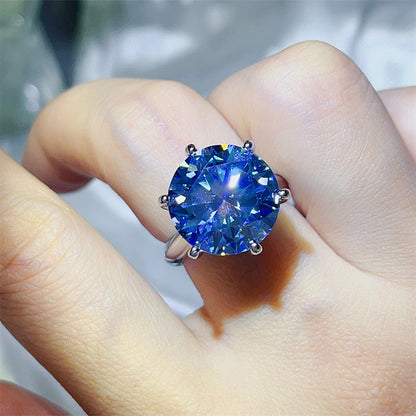 Round Cut Moissanite Ring for Women, 6-Prong Solitaire Engagement Style Ring, 5 Carat & 10 Carat Color Options