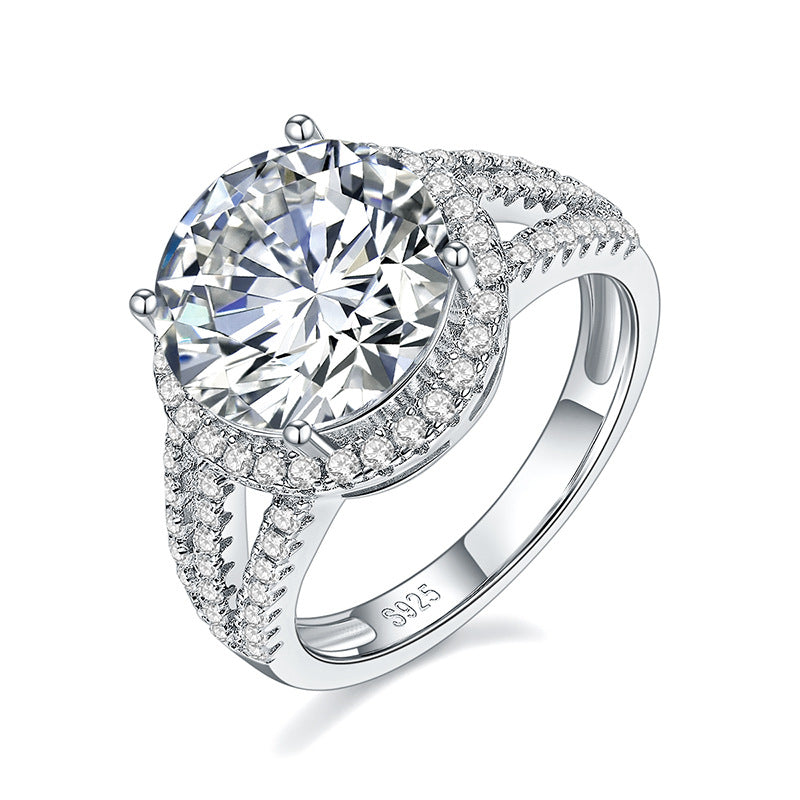 5 Carat Round Moissanite Halo Engagement Ring, Split Shank Pavé Style product image