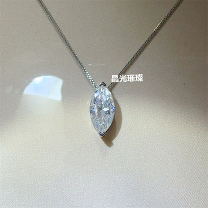 Marquise Cut Moissanite Pendant Necklace for Women, 5 Carat Leaf Shape Solitaire Necklace with Certificate Card