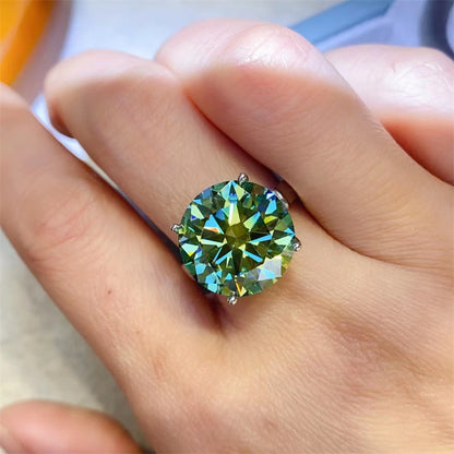 Green Round Cut Moissanite Ring for Women, Solitaire Engagement Ring, 1 Carat 5 Carat 10 Carat
