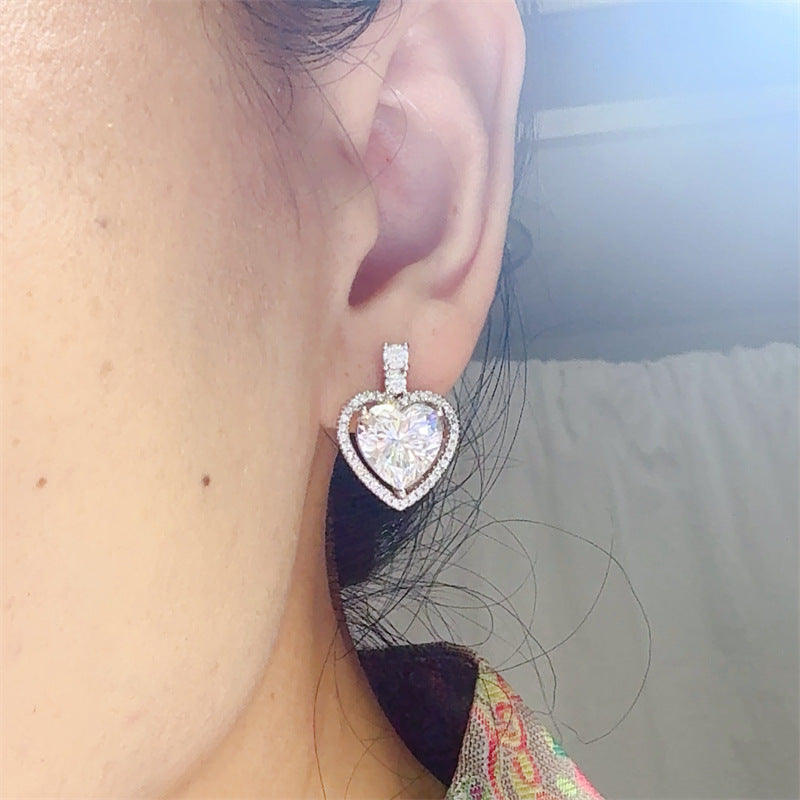 Heart Moissanite Halo Stud Earrings - 10 Carat D Color Heart Earrings for Wedding, Evening & Gift Giving product image