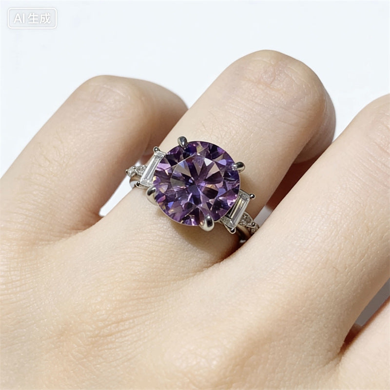 Geometric Halo Moissanite Ring for Women, 5 Carat & 8 Carat Color Stone Engagement Ring