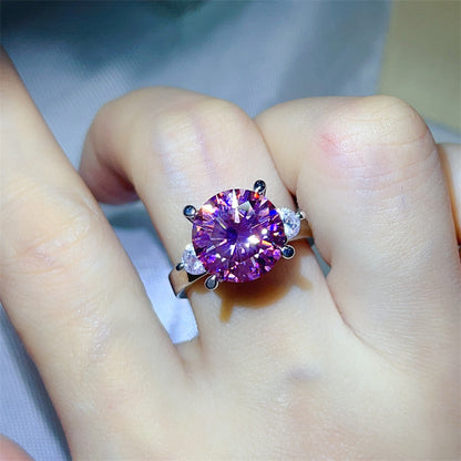 5 Carat Three Stone Moissanite Ring for Women, Colorful Geometric Engagement Ring