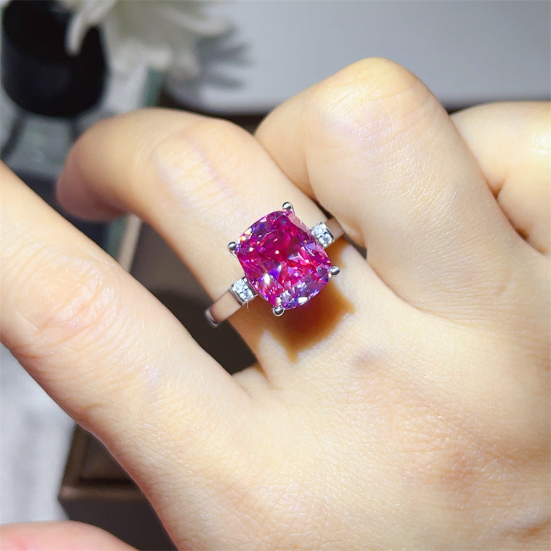 Pink Cushion Cut Moissanite Ring for Women, Geometric Halo Style Engagement Ring, 3 Carat or 5 Carat product image