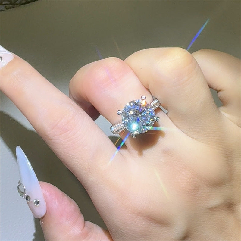 5 Carat Moissanite Ring for Women, Four-Prong Solitaire Engagement Ring with Pavé Band product image