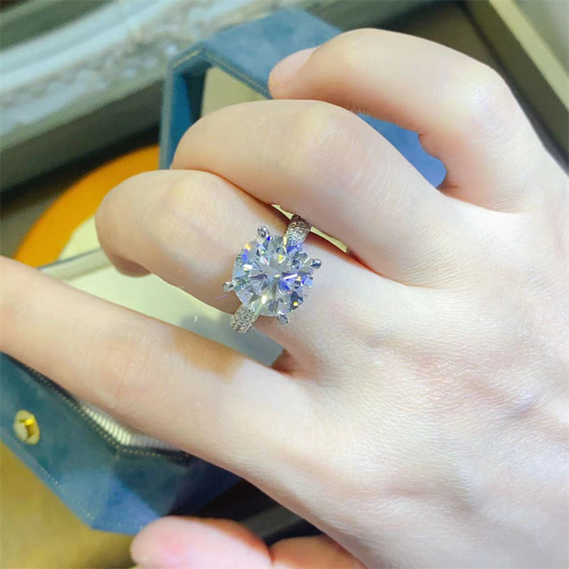 Moissanite Engagement Ring with Pave Band for Women, Large Center Stone Ring, Sizes 9-19 product image