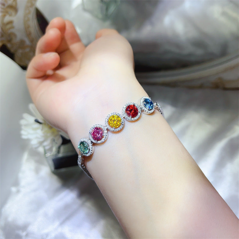 5 Carat Colored Moissanite Tennis Bracelet with Halo Round Stones for Evening, Wedding & Dressy Wear product image