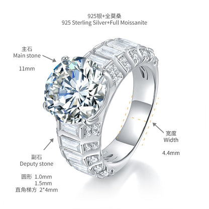 5 Carat Round Moissanite Ring with Baguette and Pavé Accents
