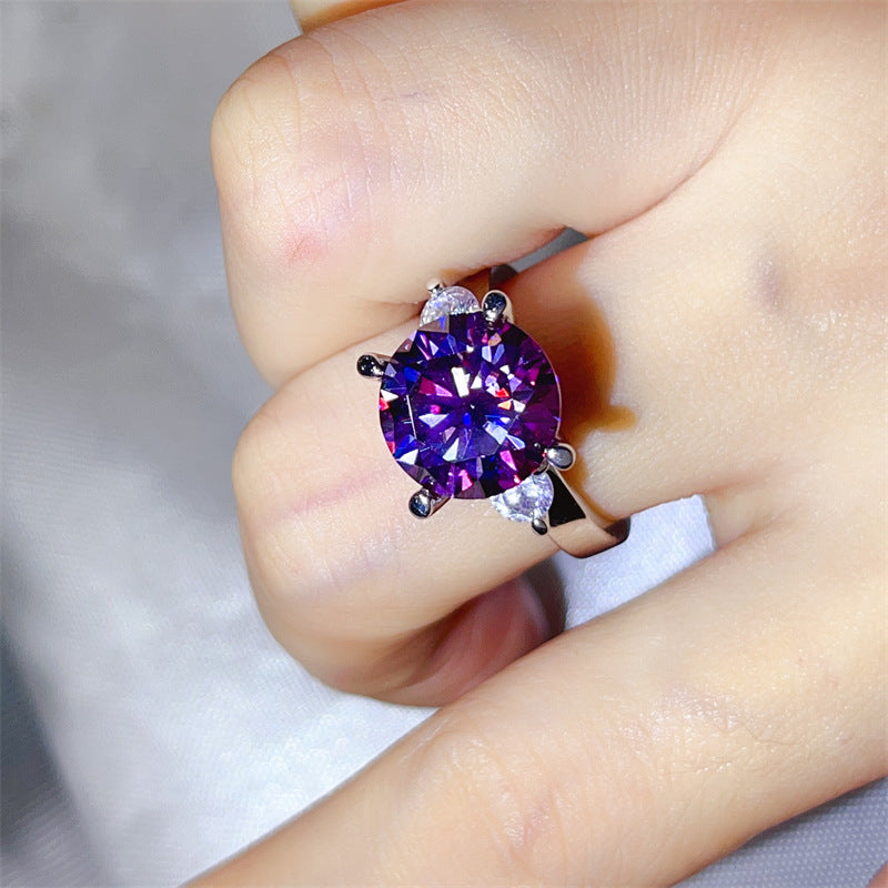 5 Carat Three Stone Moissanite Ring for Women, Colorful Geometric Engagement Ring