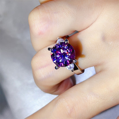 5 Carat Three Stone Moissanite Ring for Women, Colorful Geometric Engagement Ring