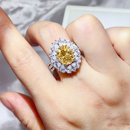 5 Carat Moissanite Halo Ring for Women, Oval Color Stone Statement Engagement Ring