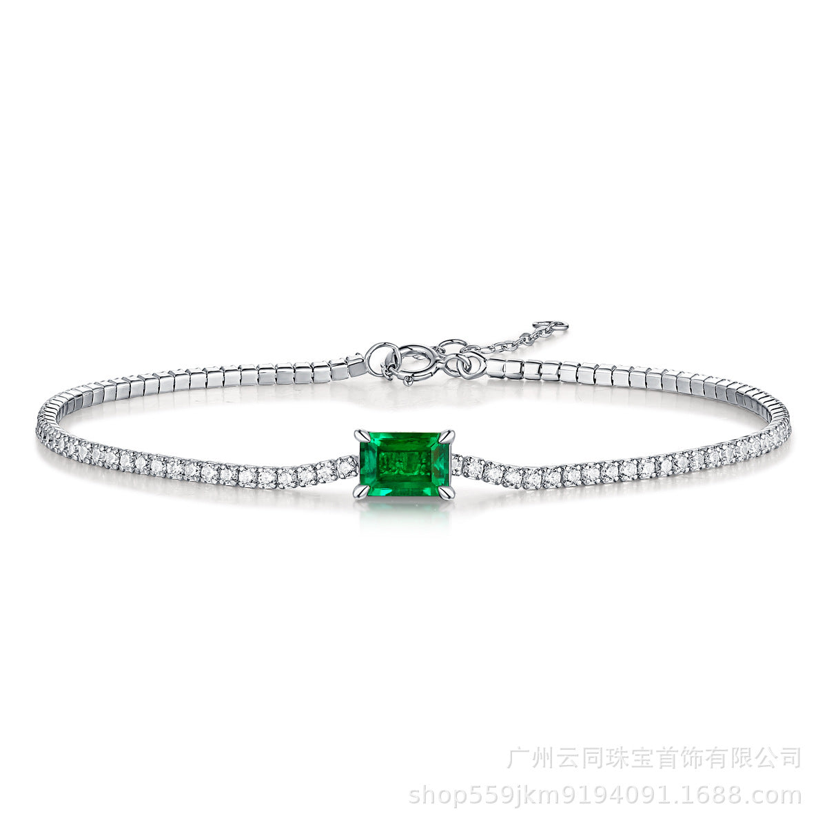 Lab-Grown Emerald Tennis Bracelet, S925 White Gold Plated Bracelet product image