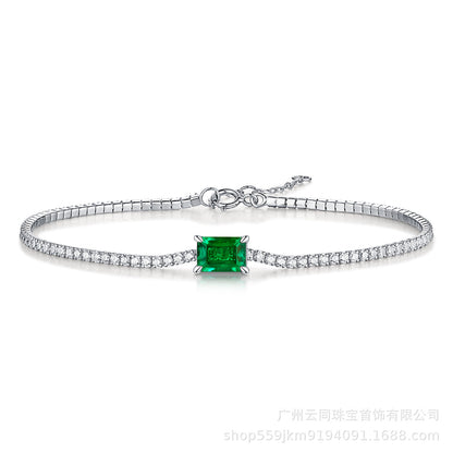 Lab-Grown Emerald Tennis Bracelet, S925 White Gold Plated Bracelet