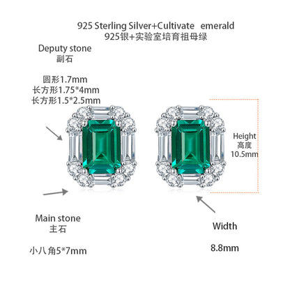 Lab-Created Emerald Green Octagon Stud Earrings with Clear Accents