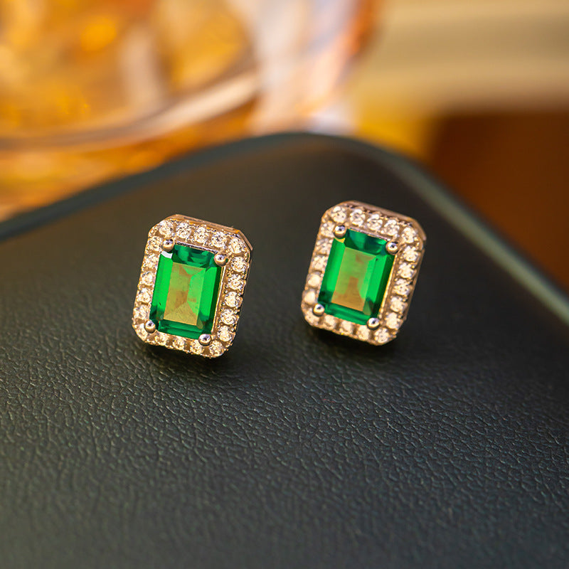 Lab-Grown Emerald Octagon Halo Stud Earrings for Women, S925 Silver product image