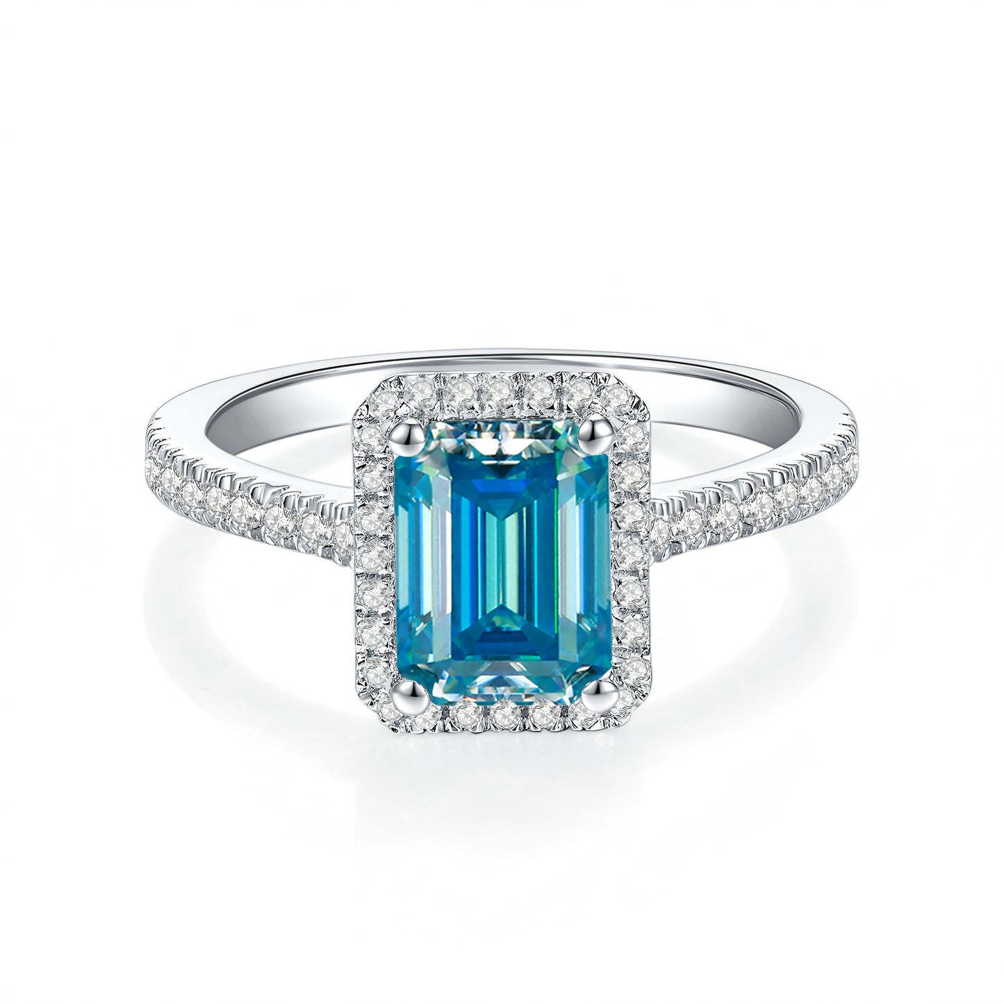 Blue Emerald-Cut Moissanite Ring & Earrings Set, 1-Carat, 18K Gold Plated S925 Silver product image