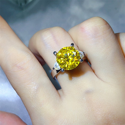5 Carat Three Stone Moissanite Ring for Women, Colorful Geometric Engagement Ring