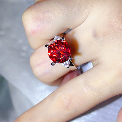 5 Carat Three Stone Moissanite Ring for Women, Colorful Geometric Engagement Ring