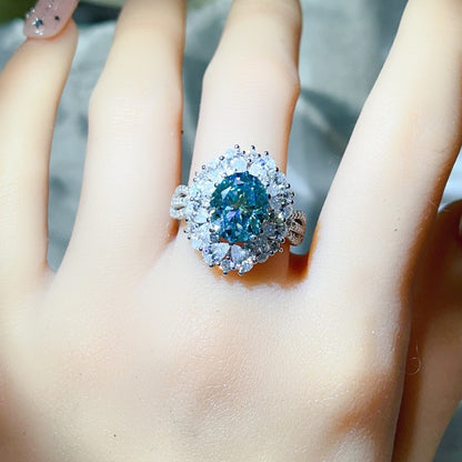 5 Carat Moissanite Halo Ring for Women, Oval Color Stone Statement Engagement Ring