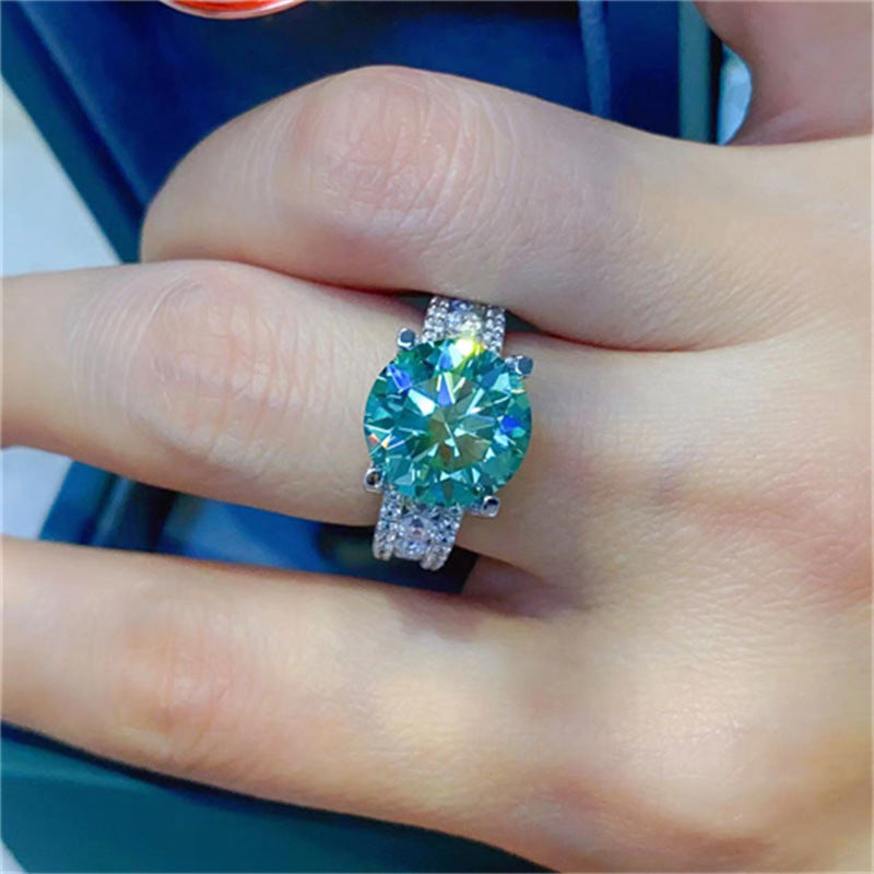 Moissanite Ring for Women, Round Solitaire Engagement Ring with Pave Band, 3 Carat or 5 Carat Promise Ring product image