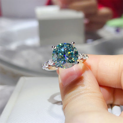Moissanite Ring for Women, 3 Carat & 5 Carat Round Solitaire Halo Style Engagement Ring