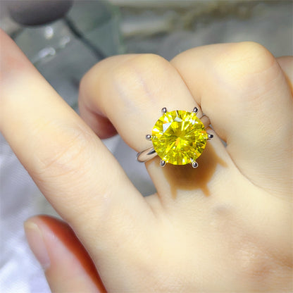 Color Moissanite Ring for Women, 5 Carat & 10 Carat Round Solitaire Engagement Ring