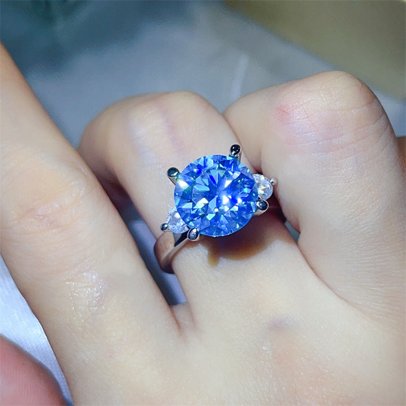 5 Carat Three Stone Moissanite Ring for Women, Colorful Geometric Engagement Ring product image