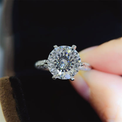 5 Carat Moissanite Ring for Women, Round Solitaire Six-Prong Engagement Ring