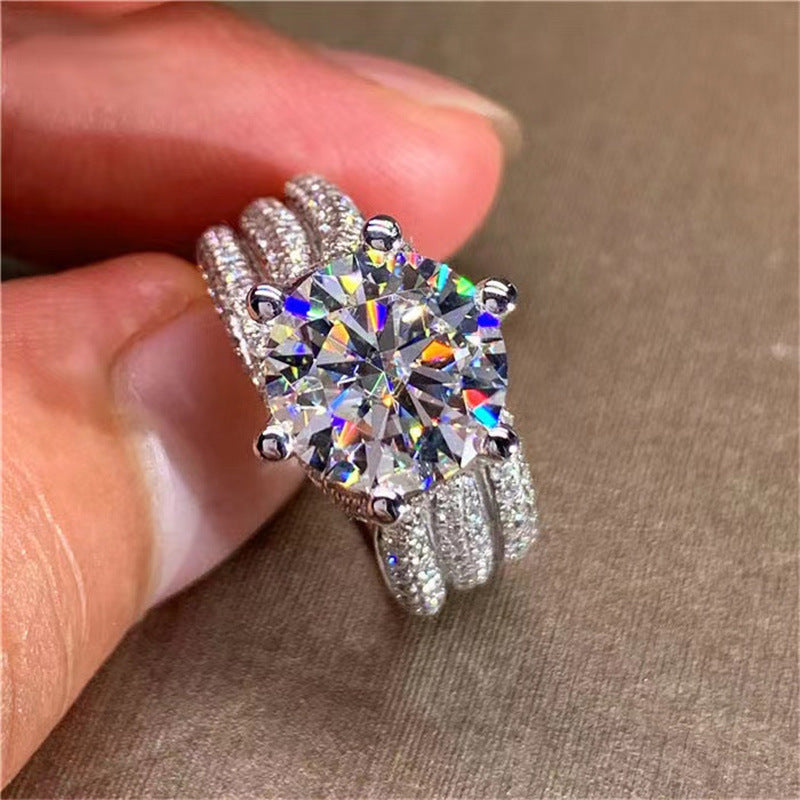 VVS Moissanite Ring for Women, Round Halo Style Engagement Ring, Split Shank Wedding Ring, 3 Carat or 5 Carat product image