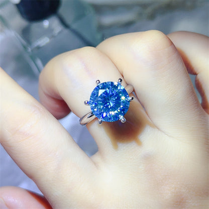 Color Moissanite Ring for Women, 5 Carat & 10 Carat Round Solitaire Engagement Ring