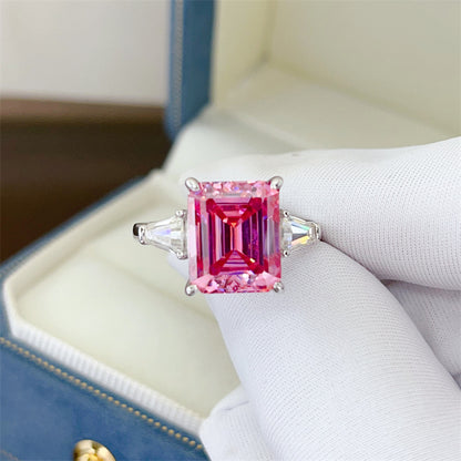 5 Carat Yellow Radiant Cut Moissanite Ring for Women - Three Stone Engagement Ring Style