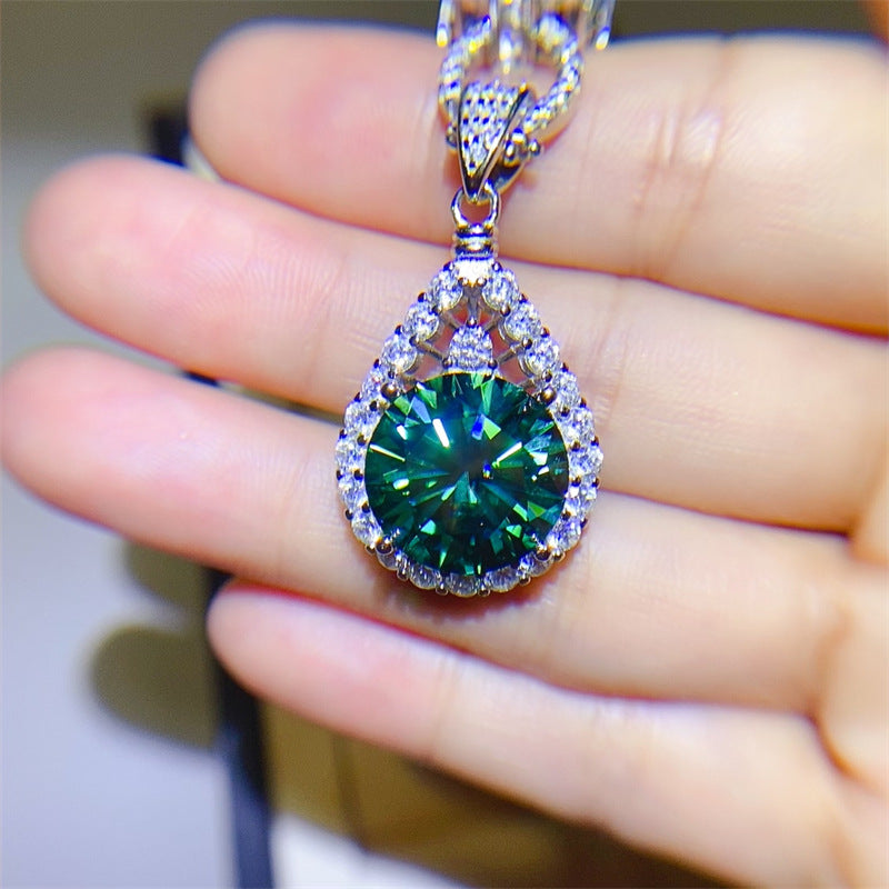 Green Moissanite Necklace Teardrop Pendant Chain for Women 5 Carat or 10 Carat product image