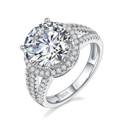 5 Carat Round Moissanite Halo Engagement Ring, Split Shank Pavé Style