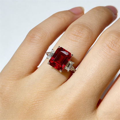 5 Carat Moissanite Ring for Women, Emerald Cut Geometric Halo Engagement Ring