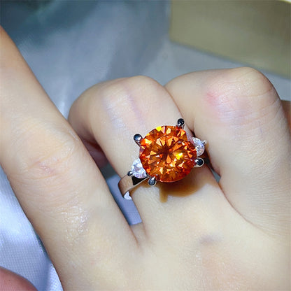 5 Carat Three Stone Moissanite Ring for Women, Colorful Geometric Engagement Ring