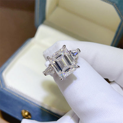 5 Carat Yellow Radiant Cut Moissanite Ring for Women - Three Stone Engagement Ring Style