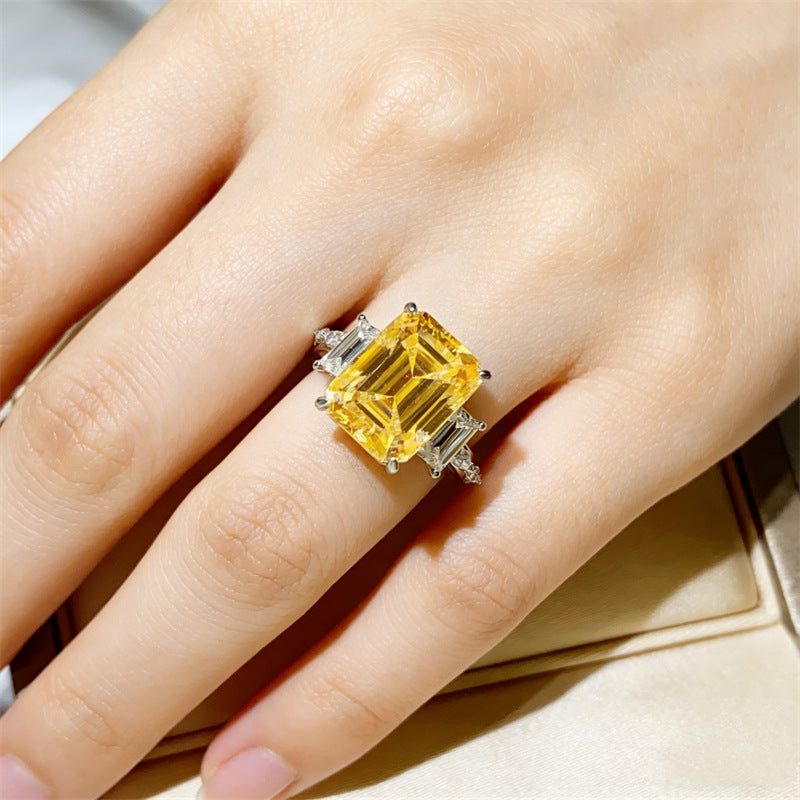 5 Carat Moissanite Ring for Women, Emerald Cut Geometric Halo Engagement Ring product image